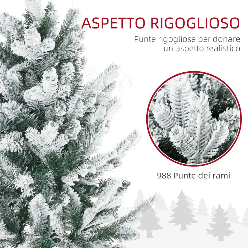 HOMCOM Albero di Natale Innevato 225cm con 988 Rami e Base in Acciaio per Interni con Apertura Automatica