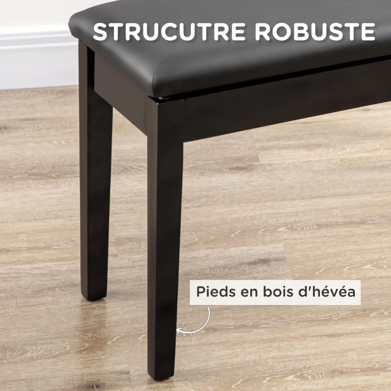 HOMCOM Banc pour piano avec assise rembourrée pieds en bois massif revêtement synthétique 75 x 35 x 49 noir
