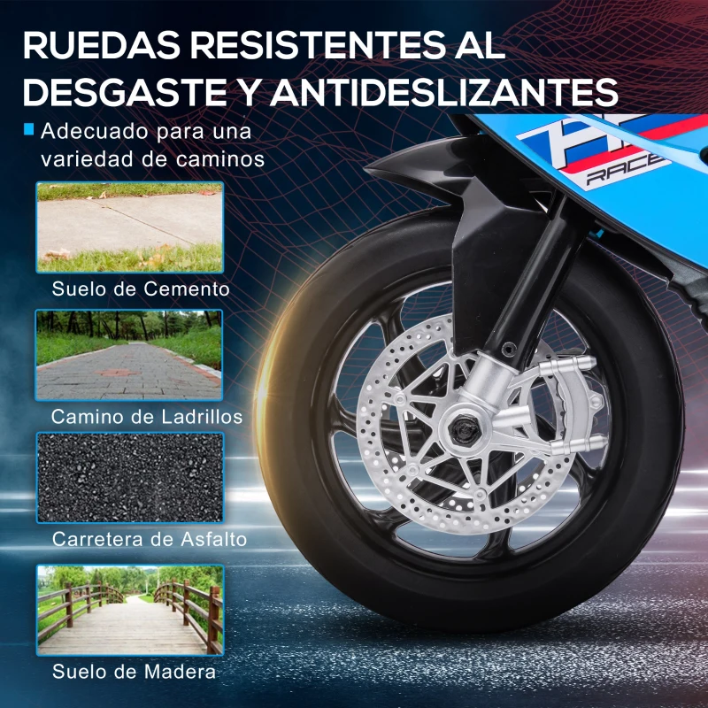 HOMCOM Moto Eléctrica BMW HP4 para +18 Meses con Música USB Velocidad 2,5 km/h Avance y Retroceso 82,5x42x54 cm Azul