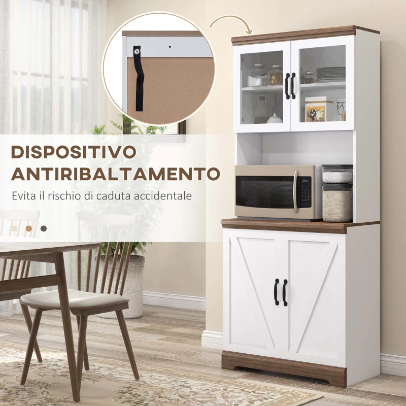 HOMCOM Dispensa Cucina in MDF con Armadietto Superiore e Inferiore a 2 Ante e Piano di Lavoro, 72x40x178 cm