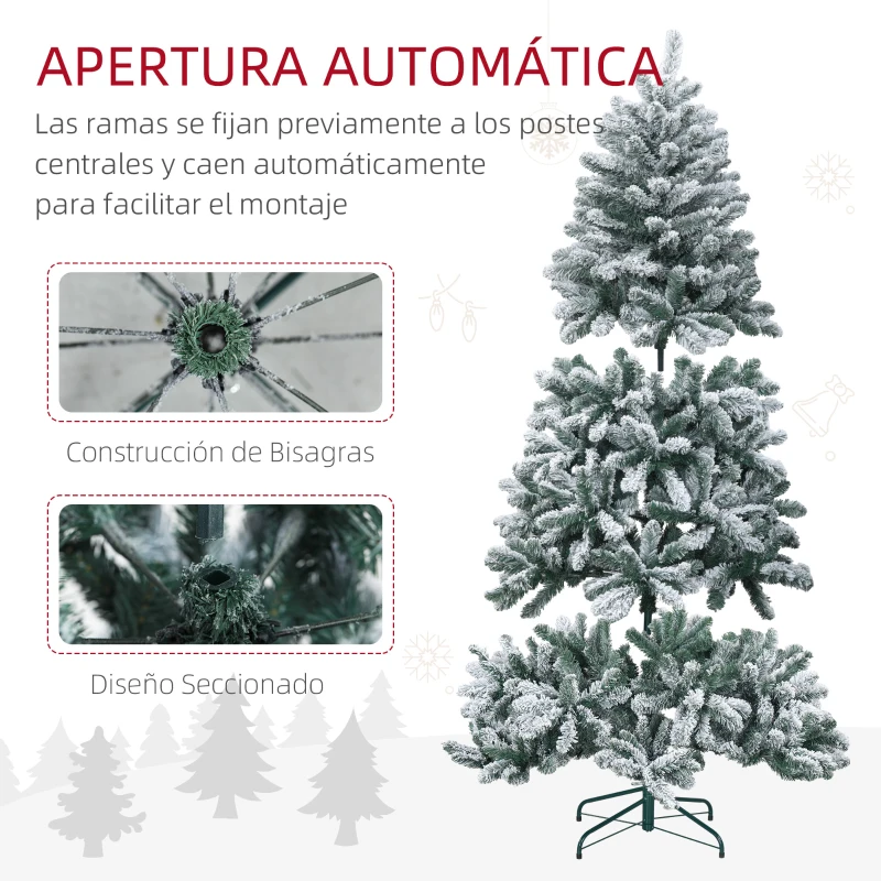 HOMCOM Árbol de Navidad Artificial Nevado 180 cm con 796 Ramas y Soporte de Metal Árbol Navideño Nevado para Interior Verde