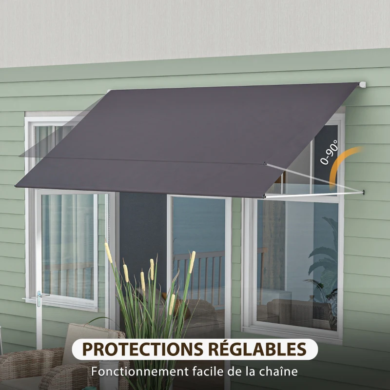 Outsunny Store banne manuel auvent rétractable Inclinaison réglable 300 x 120 cm protection UV aluminium polyester gris foncé