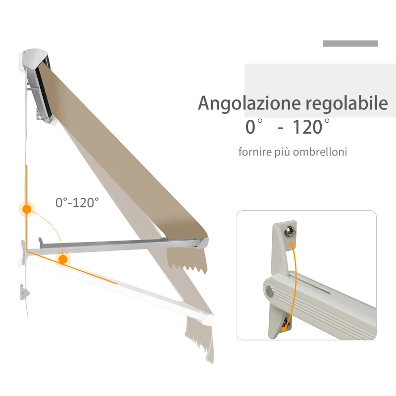 Outsunny Tenda da Sole a Caduta con Rullo Avvolgibile e Angolazione Regolabile 0-120°, 180×70cm, Beige
