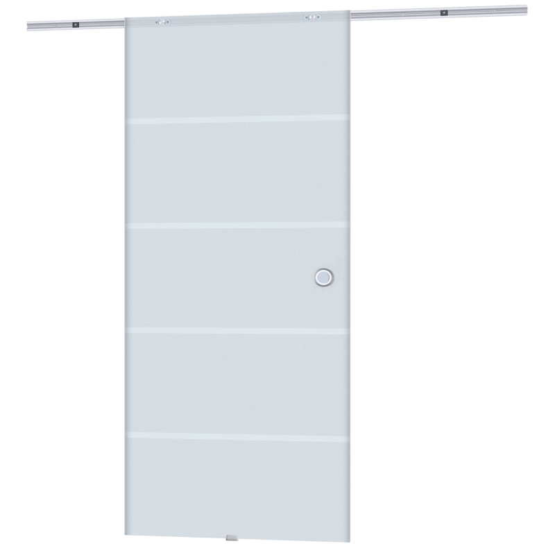 HOMCOM 77.5cm Modern Sliding Door Include Hardware Track System Kit, Frosted Stripe Glass Door, Round Handle