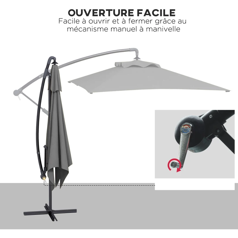 Outsunny Parasol déporté parasol rectangulaire extérieur manivelle et 6 baleines acier protection UV dim. 294L x 193l x 250H cm