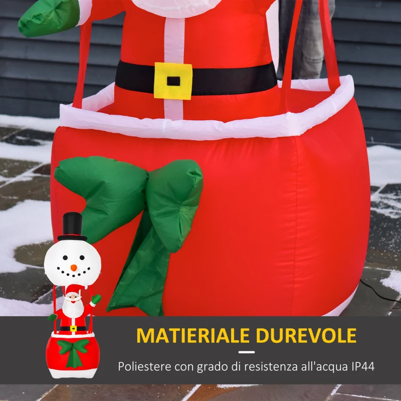HOMCOM Babbo Natale Gonfiabile su Mongolfiera, Decorazione Natalizia da Esterno con Luci LED - Multicolore