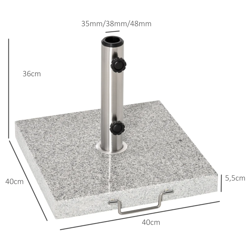 Outsunny Base de Sombrilla Exterior Universal 25 kg de Mármol con 2 Ruedas y Asa de Transporte Tubo de Ø35/38/48 mm Soporte de Parasol para Jardín Balcón Patio 40x40x36 cm Gris