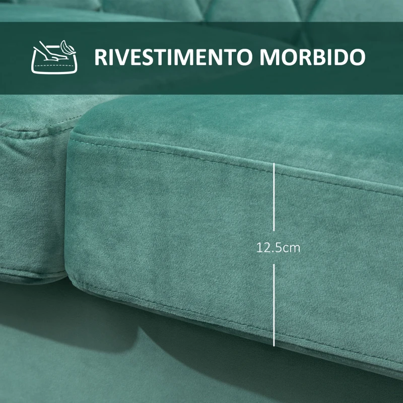 HOMCOM Divano 2 Posti Design Vintage Rétro in Legno e Velluto, 148 x 72 x 76 cm, Verde