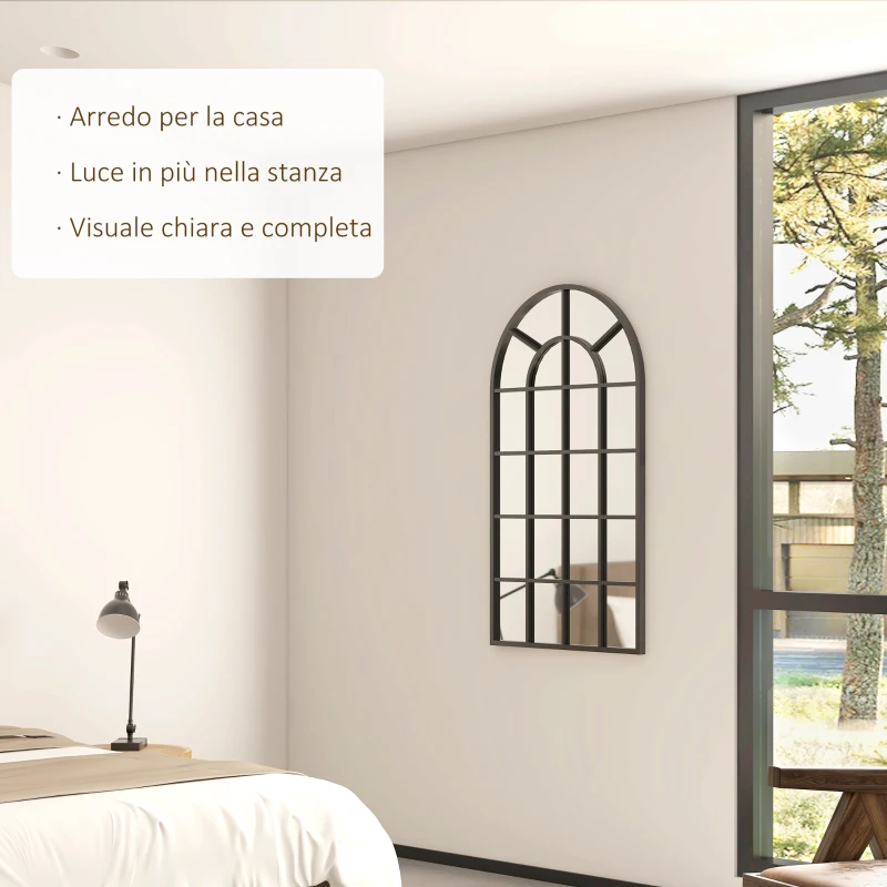 HOMCOM Specchio ad Arco per Casa e Ufficio con Montaggio a Parete, in Vetro e Metallo, 62x2.5x110 cm, Nero