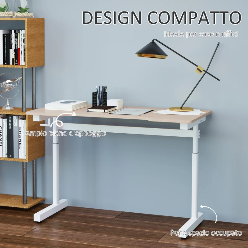 Vinsetto Scrivania Regolabile in Altezza con Regolazione Manuale a Manovella, 120x60x72-117cm, Bianco