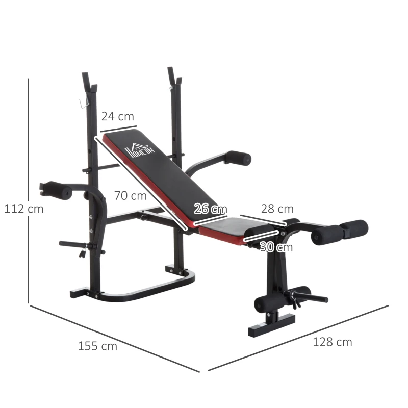 HOMCOM Banco de Pesas Multifuncional tipo Banco de Musculación con Respaldo Ajustable Carga 150kg Acero 128x155x112 cm
