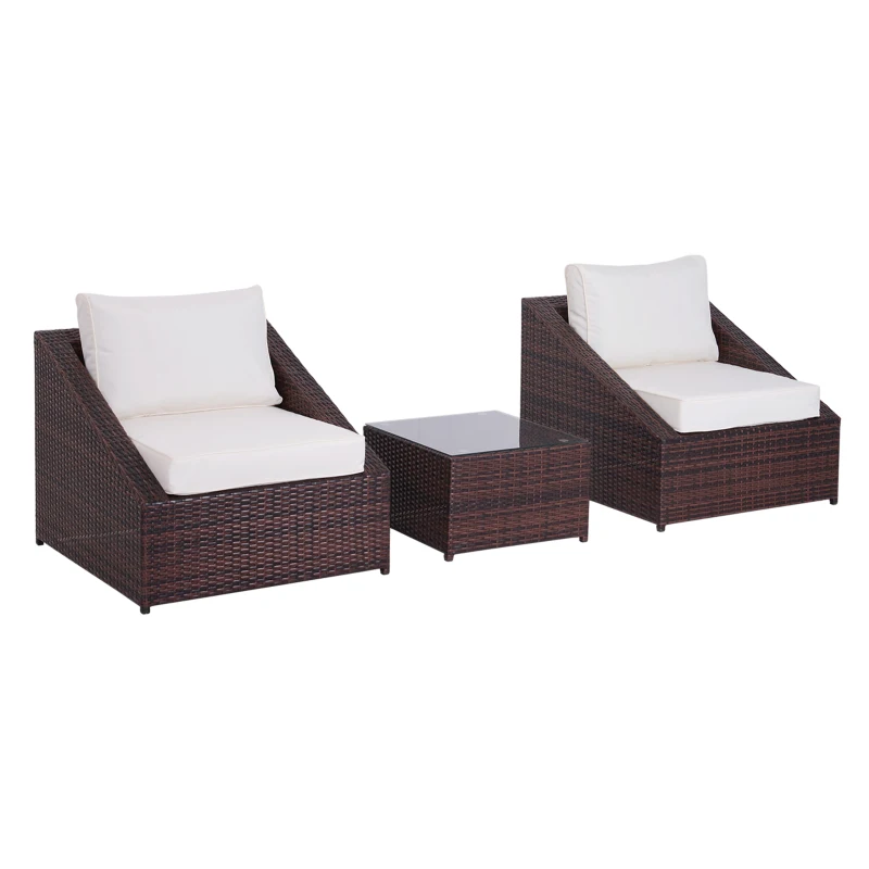 Outsunny Set Mobili da Balcone in PE Rattan, Tavolo da Giardino con Poltroncine e Cuscini, Marrone