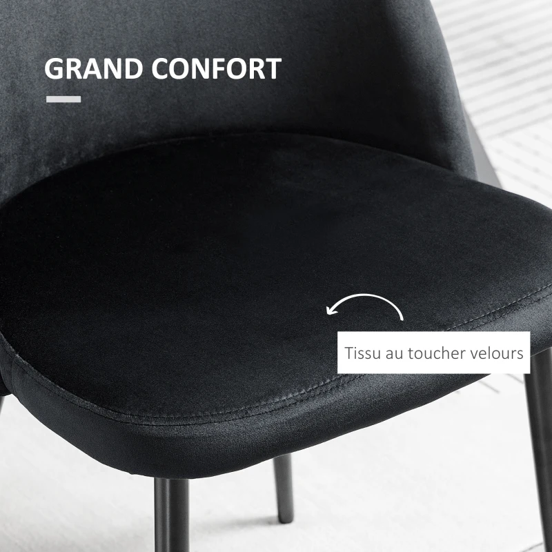 HOMCOM Lot de 2 chaises salle à manger chaise de cuisine scandinave chaise en velours rembourrée avec pieds effilés en métal