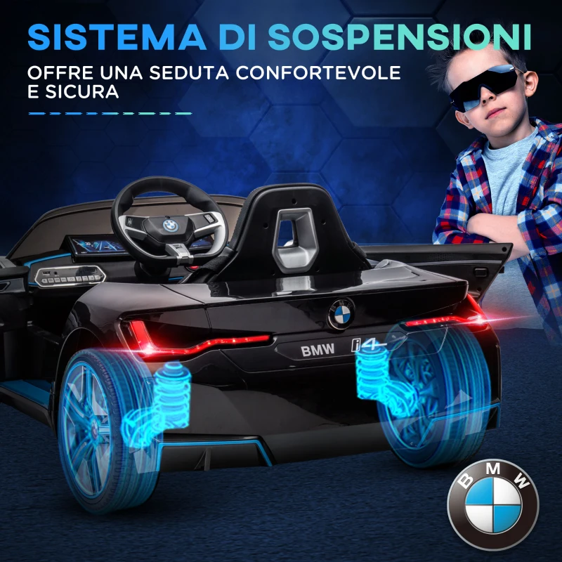 HOMCOM Macchina Elettrica per Bambini 3-6 Anni con Licenza BMW con Telecomando, Clacson e Fari, 115x67x45 cm, Nera