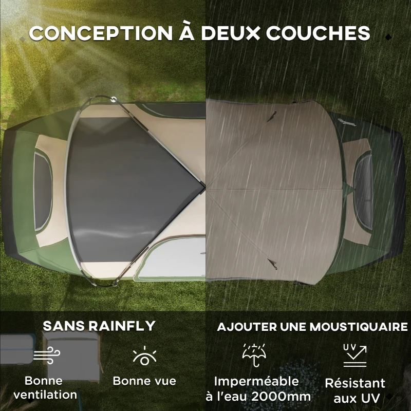 Outsunny Tente de camping familiale 6-8 pers. double toit étanche de 3 000 mm légère ventilée facile à monter