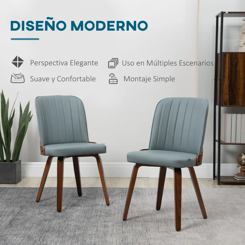 HOMCOM Juego de 2 Sillas de Comedor Modernas con Asiento Tapizado en Cuero Sintético y Patas de Madera 47,5x57x85cm Gris