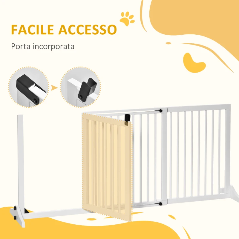 PawHut Cancellino per Cani Taglia Regolabile a 3 Pannelli, in Legno di Pino, 113-166x36x71 cm, Bianco