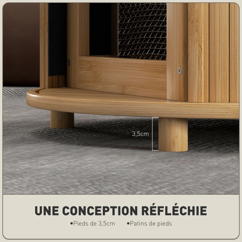 HOMCOM Table basse ronde table de salon en bambou avec rangement caché et porte coulissante, dim. Ø 60 x 45H cm, bois naturel(m-6)