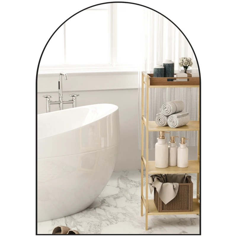HOMCOM Miroir mural arqué miroir de salle de bain avec cadre en alliage d'aluminium pour chambre salon entrée 50 × 70 cm noir