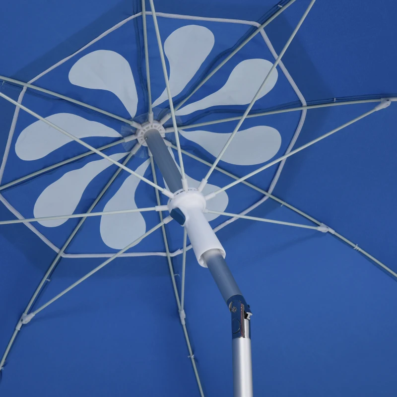 Outsunny Parasol de plage parasol inclinable octogonal Ø 180 cm tissu polyester haute densité anti-UV hauteur réglable mât aluminium sac de transport inclus bleu