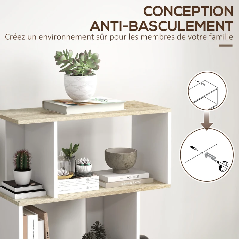 HOMCOM Bibliothèque style scandinave meuble de rangement 5 étagères anti-basculement Charge 25 kg aspect bois & Blanc