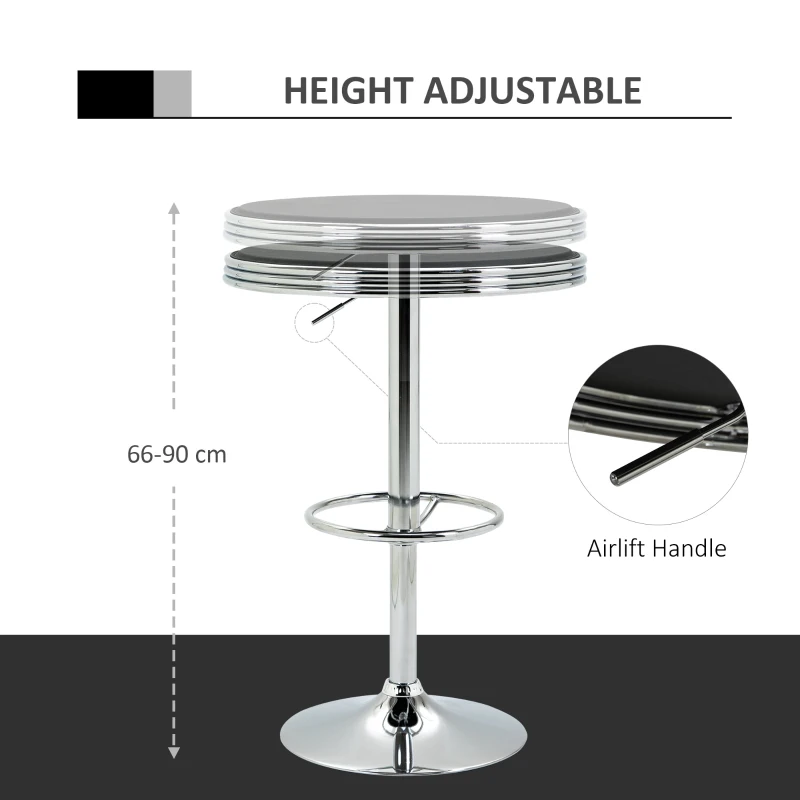HOMCOM Round Height Adjustable Pub Table Counter Bar Table with Faux Leather Tabletop and Adjustable Footrest for Dining Room, Home Bar
