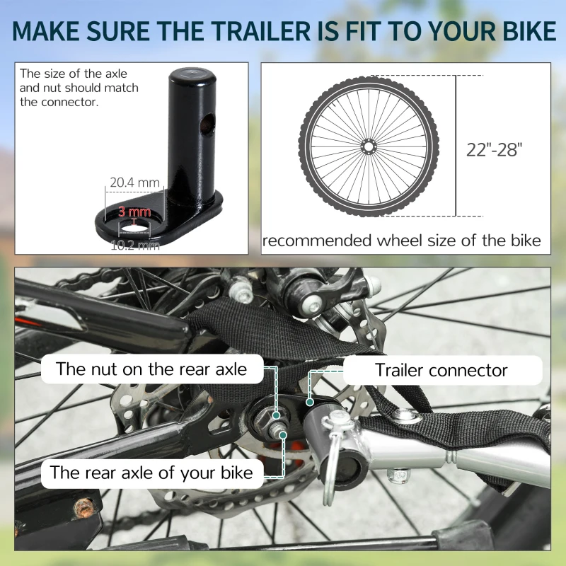 HOMCOM Carrello per Bici Rimorchio per Bicicletta in Acciaio, 140 × 88 × 60cm