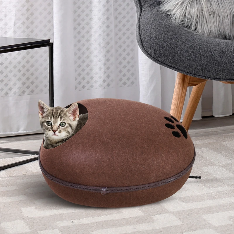 PawHut Cuccia Interni Marrone, per Gatti, Riscaldante 40 °C con Cuscino Sfoderabile e Copertura Rimovibile, Facile da Pulire