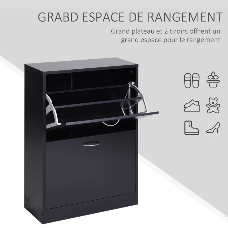 HOMCOM Armoire à Chaussures Meuble à Chaussures dim. 60L x 24l x 80H cm 2 Portes abattantes Noir