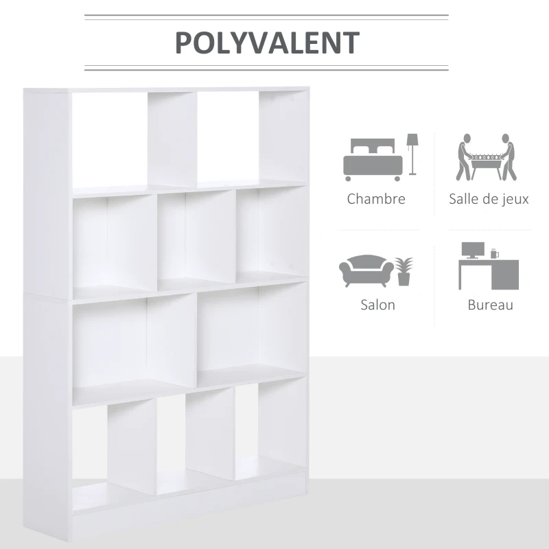 HOMCOM Bibliothèque étagère Meuble de Rangement 5 niches + 5 étagères Panneaux Particules Blanc