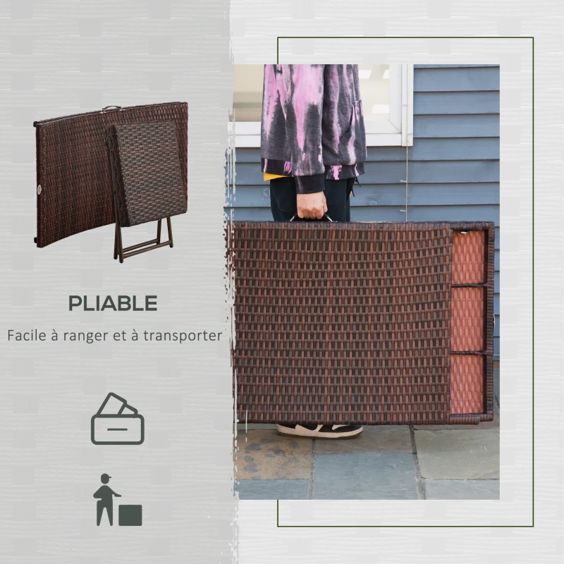 Outsunny Lot de 2 transats bains de soleil pliables grand confort : matelas, têtière + table basse résine tressée chocolat