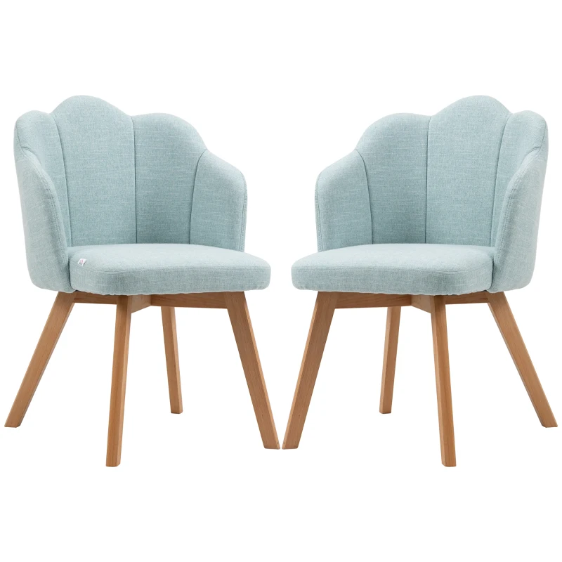 HOMCOM Set de 2 Sillas de Comedor en Forma de Flor con Asiento y Respaldo Acolchado Carga 120 kg 58x60x82 cm Verde Azulado