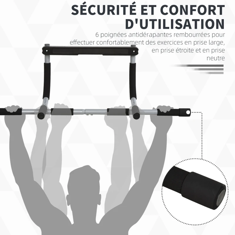 HOMCOM Barre de traction - barre de porte - pull up bar - barre d'étirement musculation pour cadres de porte - acier gris
