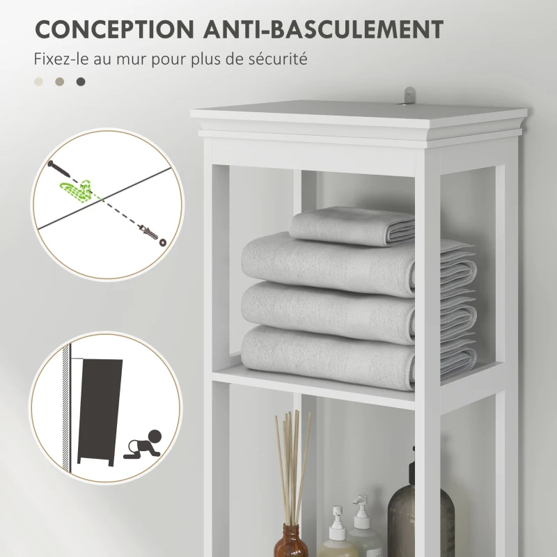HOMCOM Meuble colonne de salle de bain armoire haute avec 2 étagères, 1 tiroir et 1 placard - 40 x 30 x 165 cm, blanc