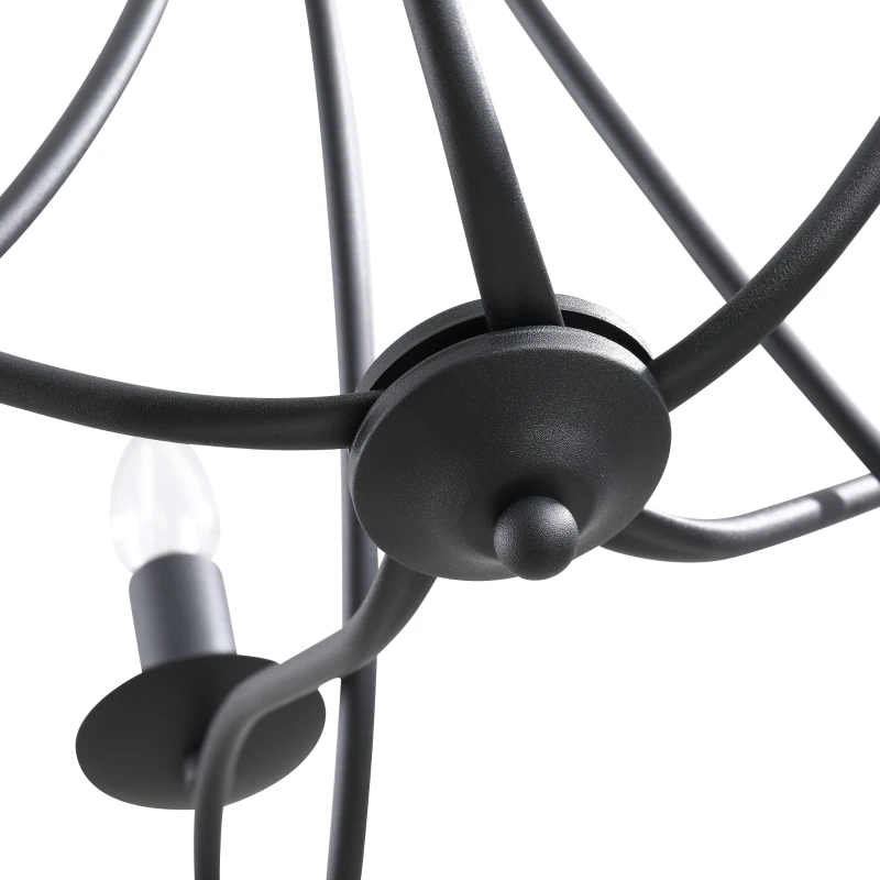 HOMCOM Lampadario a Soffitto Stile Rustico, Acciaio Intrecciato Nero con 5 Candelieri Regolabili e Pieghevoli Ф58 x 45cm