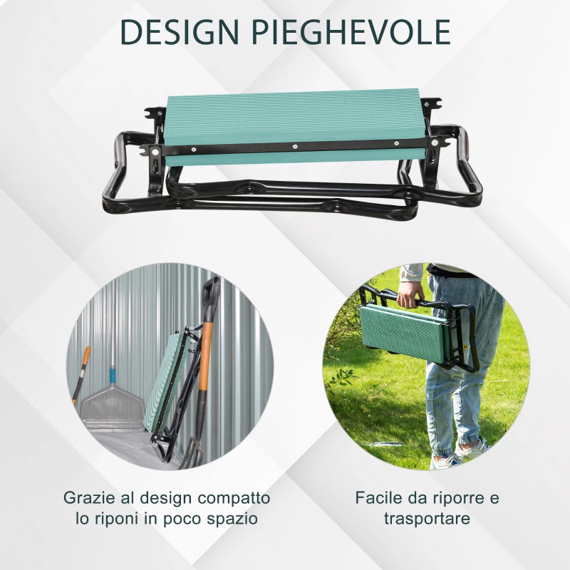Outsunny Sedia Inginocchiatoio Pieghevole con Cuscinetto Imbottito, in EVA e Acciaio, 58x28x49 cm, Verde e Nera