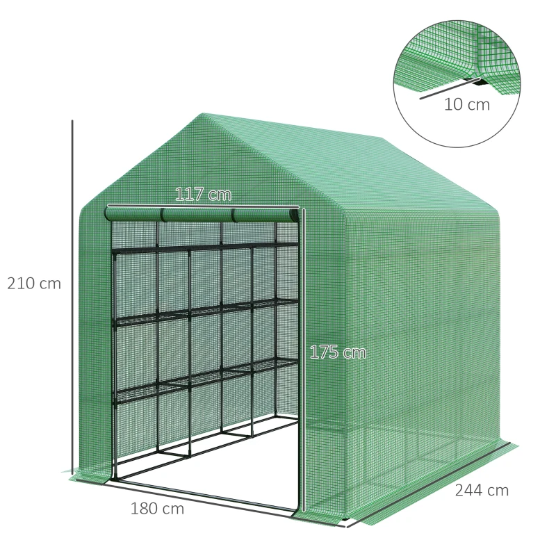 Outsunny 8 x 6ft Walk-In Greenhouse, with Shelves - Green