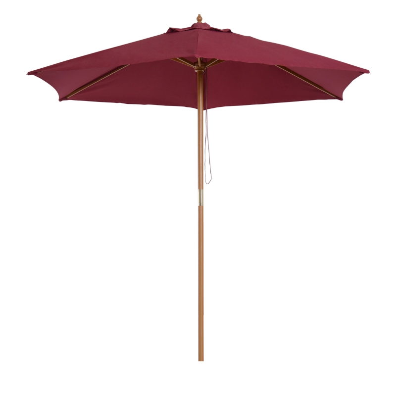 Outsunny 2.5m Wood Garden Parasol Sun Shade Patio Outdoor Wooden Umbrella Canopy Wine Red