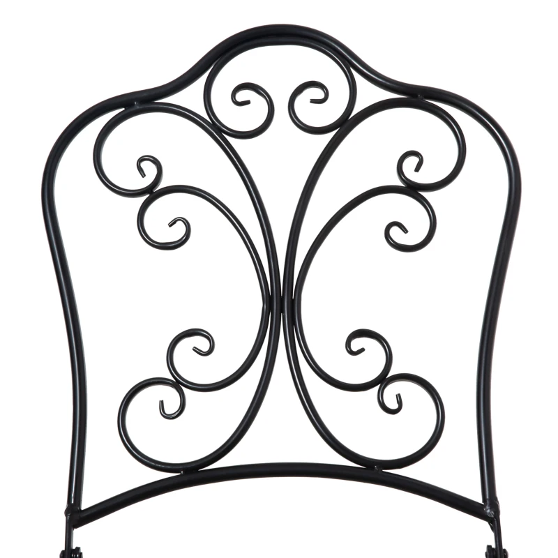 Outsunny Set Mobili da Giardino 3 Pezzi con 2 Sedie Pieghevoli e Tavolo da Caffè in Ceramica e Metallo, Nero