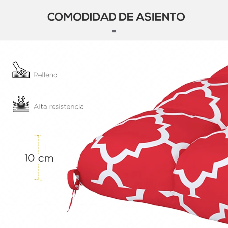 Outsunny Conjunto de Cojines para Sillas de Comedor y Jardín Impermeable y Anti-UV con 2 Cordones de Fijación 48x48x7 cm Rojo