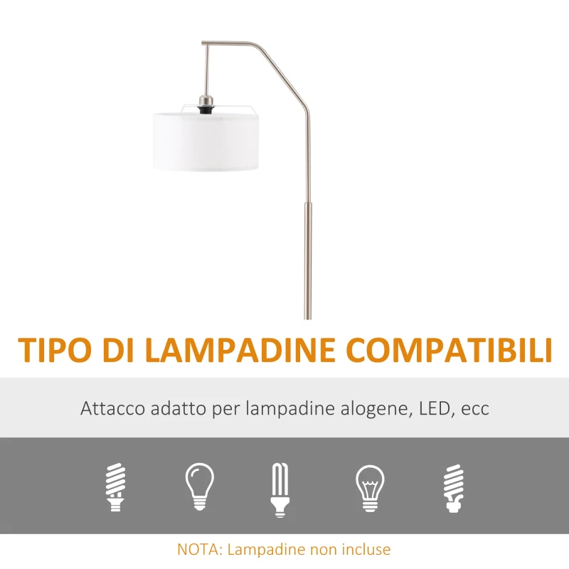 HOMCOM Lampada da Terra Moderna in Acciaio con Paralume in Tessuto Bianco, 61x33x160cm