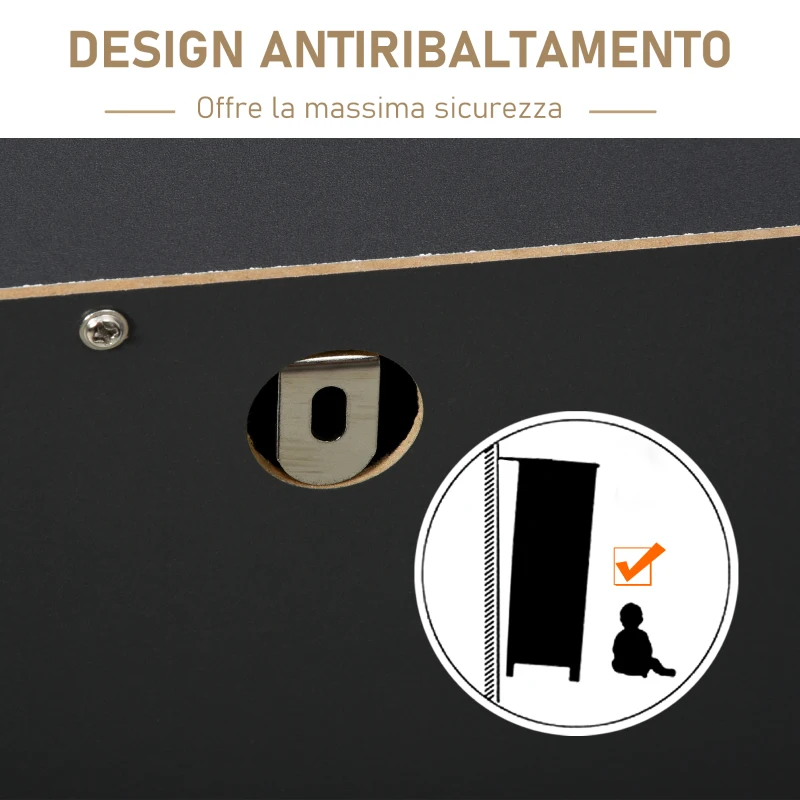 HOMCOM Cassettiera per Camera da Letto in Legno con 5 Cassetti, Stile Vintage Industriale, Grigio Scuro, 80x40x80cm