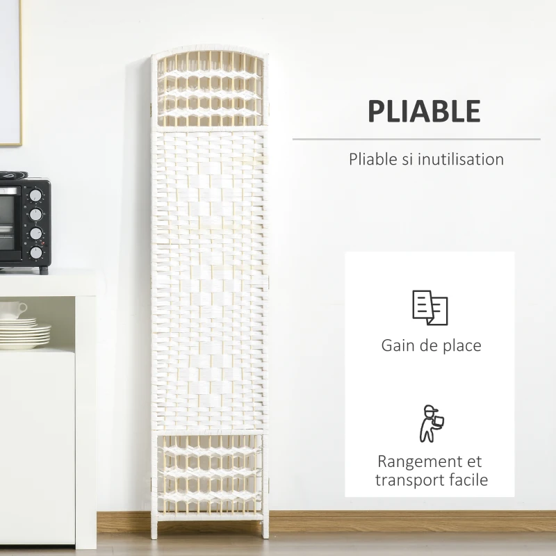 HOMCOM Paravent en bois 242 x 170 cm séparateur de pièce pliable 6 panneaux cloison de séparation chambre à coucher maison intérieur blanc