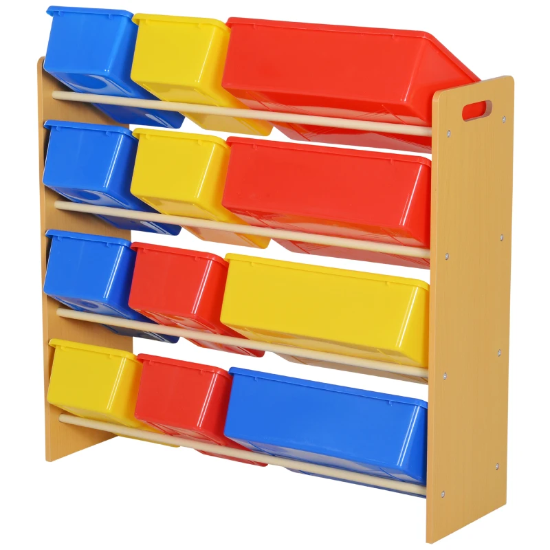 HOMCOM Étagère pour jouets enfants meuble de rangement 12 casiers plastique amovibles inclus cadre MDF coloris bois de hêtre