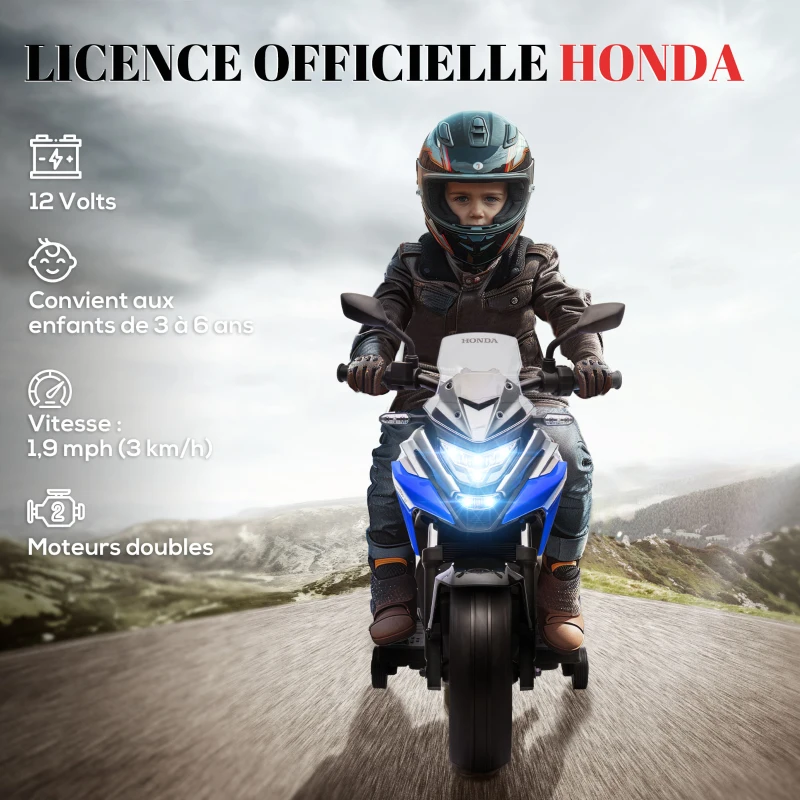AIYAPLAY Moto électrique pour enfants moto porteur Honda pour enfants 3 à 6 ans avec musique, phares bleu(m-4)
