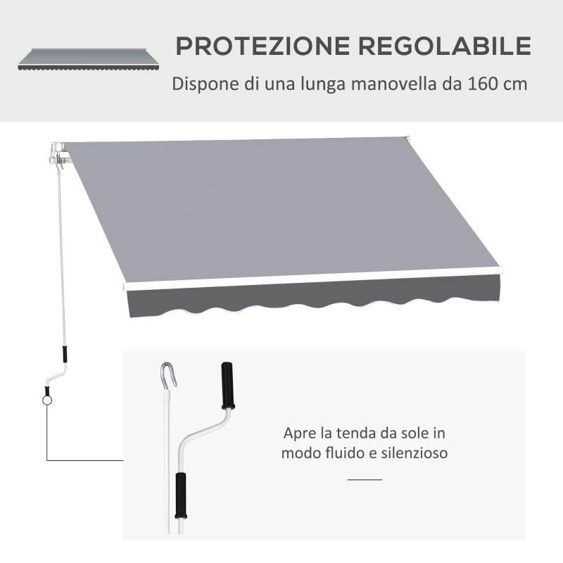 Outsunny Tenda da Sole da Esterno Avvolgibile Manualmente in Alluminio e Poliestere, 2.5x2 m, Grigio e Bianco