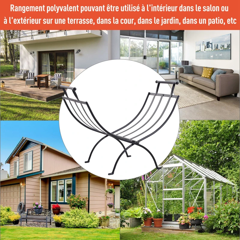 Outsunny Range-bûches rack à bûches design contemporain 60L x 35l x 45H cm pliable métal noir