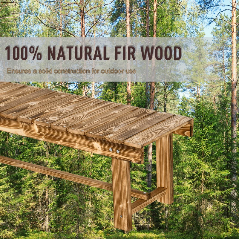 Outsunny Wooden Garden Benches, 2 Seater Outdoor Benches, Fir Wood Backless Patio Loveseat with Slatted Seat for Park, 110 x 38 x 35 cm, 3 Pieces, Carbonised