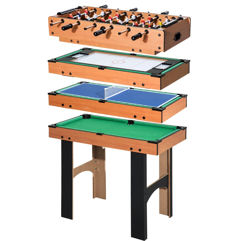 HOMCOM Table multi jeux 4 en 1 babyfoot billard air hockey ping-pong avec accessoires en bois 87 x 43 x 73 cm