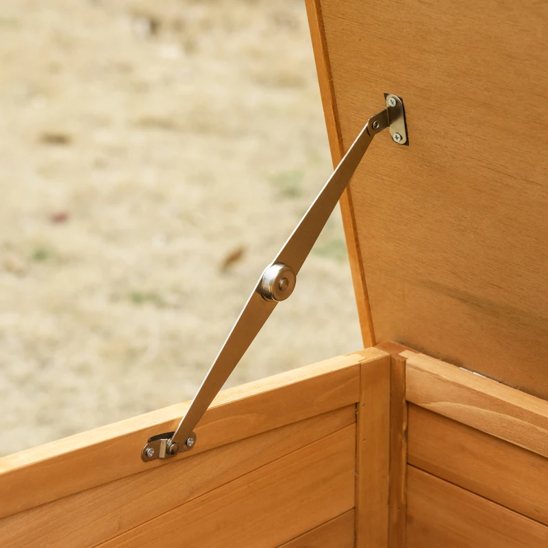 PawHut Conigliera a 2 Livelli in Abete e Acciaio con Casetta, Spazio Aperto e Vassoio, 141x49x86cm